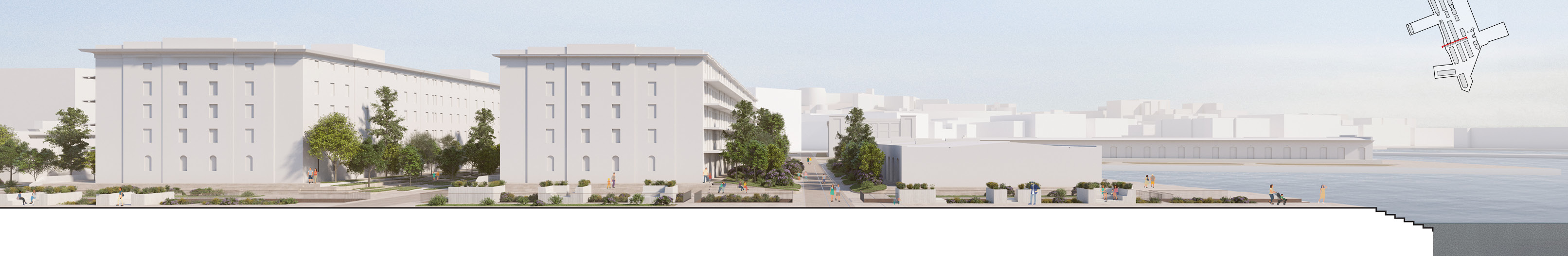 Trieste Porto Vecchio: section through the main axis  |  Jacob Bley Griffiths